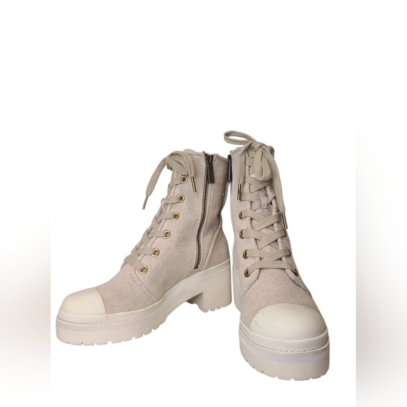 Michael Kors Shoes - Micheal Kors Corey Lace-Up Canvas Chunky Boots in Cream Size 6.5